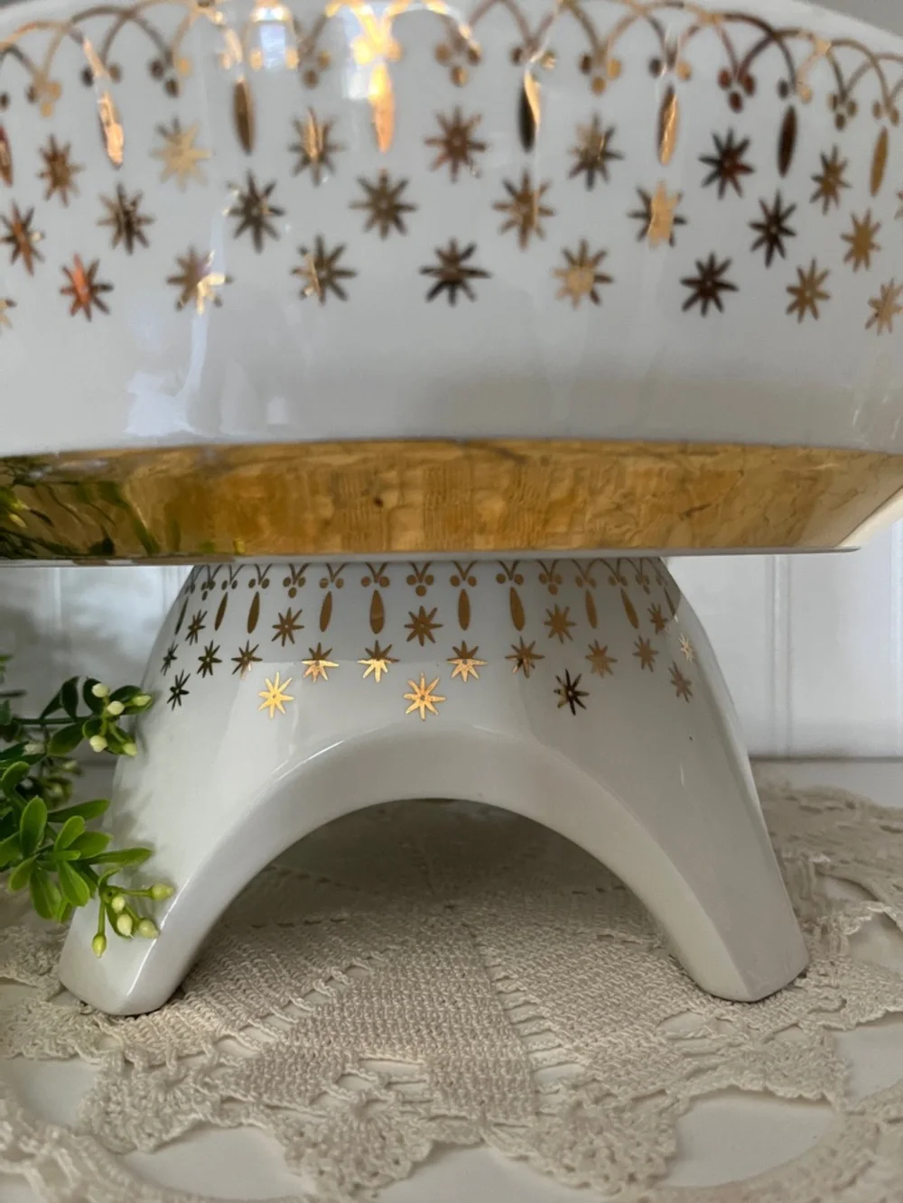 Hall China Starburst Flare Ware Casserole Pedestal Set Atomic MCM Gold Lid Dish